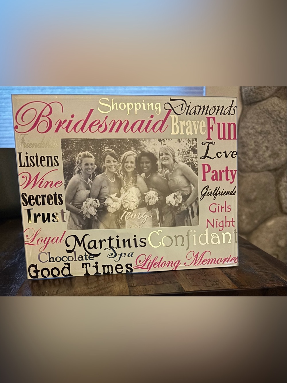 Glass "Bridesmaid" Word-Art 6x4 Photo Frame by Icing